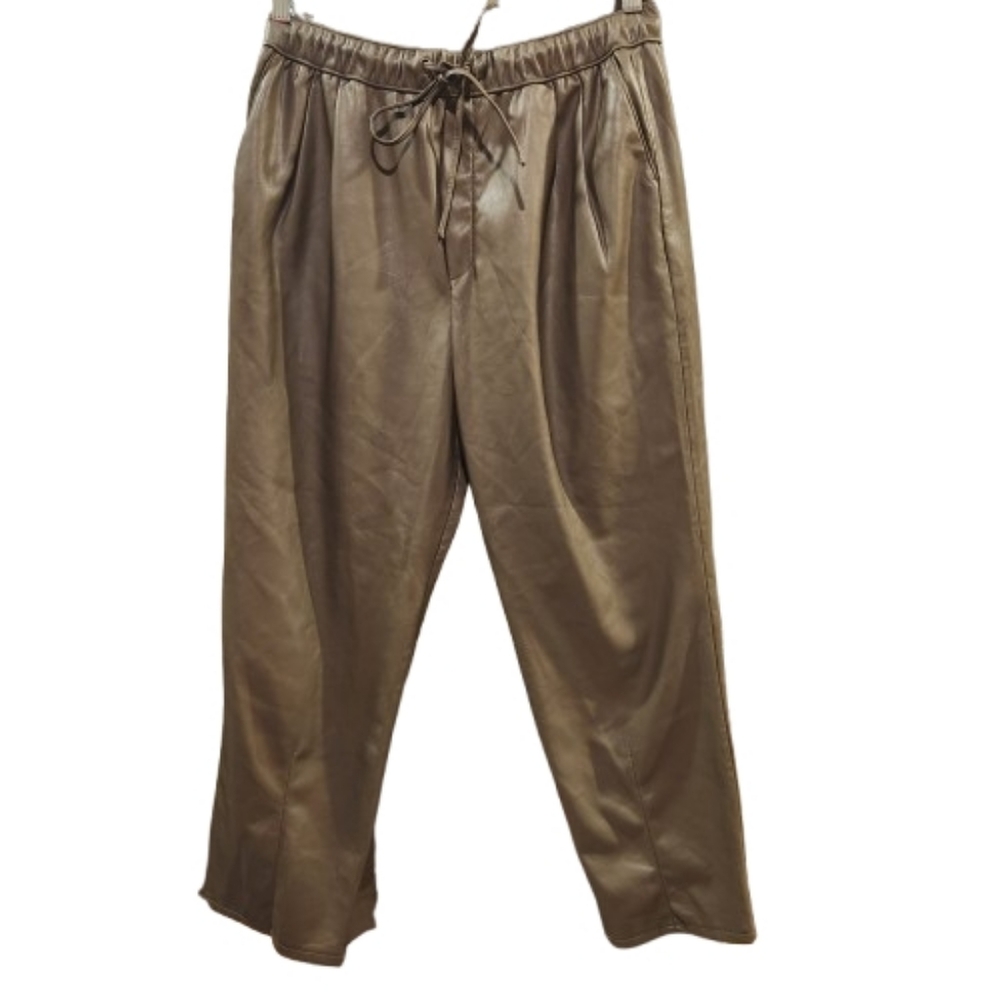 ZARA Soft Faux Leather Pants • Moss Green • Drawstring Waist • Size L